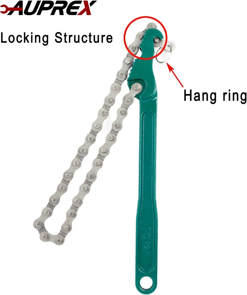 AUPREX 12 Inch Sturdy Carbon Steel Adjustable Heavy Duty Ratcheting Chain Oil Filter Wrench Reversible Chain Style Pipe Fitter With Multi-Purpose - Image 3